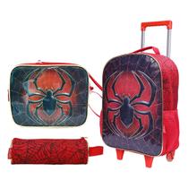 Kit Mochila de Rodinha Bolsa Estojo Lancheira Spider Aranha