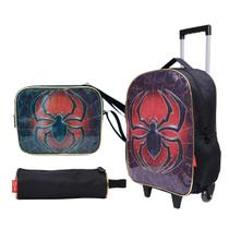 Kit Mochila de Rodinha Bolsa Estojo Lancheira Spider Aranha