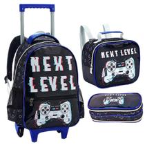 Kit Mochila de Rodinha Bolsa Estojo Lancheira Video Game