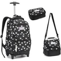 Kit mochila de rodinha com Lancheira e estojo Corações Denlex Kit mochila de rodinha com Lancheira e estojo Corações Denlex