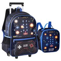 Kit Mochila De Rodinha Com Luz E Lancheira Térmica Game Start Escolar Infantil Menino Kit Mochila De Rodinha Com Luz E Lancheira Térmica Game Start Escolar Infantil Menino