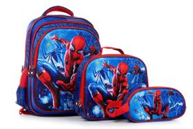 kit mochila de rodinha e costas escolar infantil varios personagens aranha menino menina espaçosa resistente estojo lancheira termica
