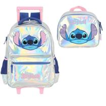 Kit Mochila de Rodinha e Costas Stitch Holografico+Lancheira
