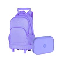 Kit Mochila de Rodinha e Estojo Box For Girls Roxo Clio