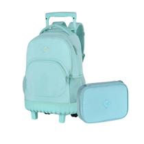 Kit Mochila de Rodinha e Estojo Box For Girls Verde Clio Kit Mochila de Rodinha e Estojo Box For Girls Verde Clio