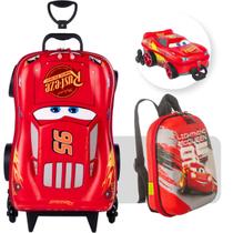 Kit Mochila De Rodinha E Lancheira Carros Marvel Disney Vermelho Mcqueen