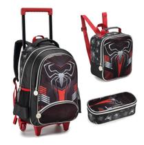 Kit Mochila de rodinha e lancheira Infantil Homem Spider Dark Aranha - Denlex