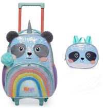 Kit Mochila de Rodinha e Lancheira Infantil Panda Pacific