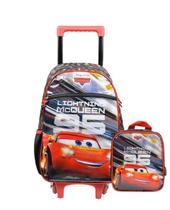 Kit Mochila de Rodinha e Lancheira Térmica Infantil Masculina Carros Vermelha