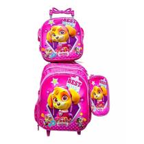 Kit Mochila de Rodinha Escolar 3D da Patrulha Canina Skye