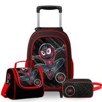 Kit Mochila de Rodinha Escolar Aranha Infantil Masculino Lancheira Transversal e Estojo Duplo Menino Cristal Kit Mochila de Rodinha Escolar Aranha Infantil Masculino Lancheira Transversal e Estojo Duplo Menino Cristal