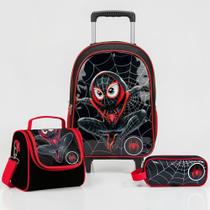 Kit Mochila de Rodinha Escolar Aranha Infantil Masculino Lancheira Transversal e Estojo Duplo Menino Cristal