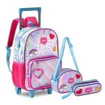 Kit Mochila De Rodinha Escolar Arco-iris Holográfica Meninas - Clio Kit Mochila De Rodinha Escolar Arco-iris Holográfica Meninas - Clio