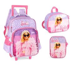 Kit Mochila de Rodinha Escolar Barbie Lilás Lancheira e Estojo - Luxcel