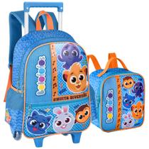 Kit Mochila De Rodinha Escolar E Lancheira Termica Infantil Bolofofos Oficial Azul