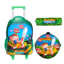 Kit Mochila de Rodinha Escolar Infantil Lancheira Estojo