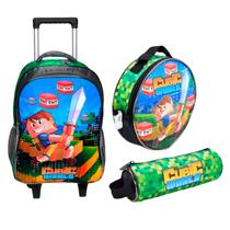 Kit Mochila de Rodinha Escolar Infantil Lancheira Estojo