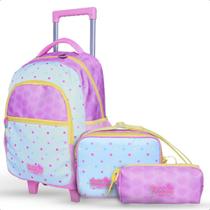 Kit Mochila De Rodinha Escolar Infantil Menina Estojo-Lilás Kit Mochila De Rodinha Escolar Infantil Menina Estojo-Lilás