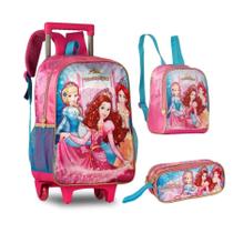 Kit mochila de rodinha escolar princesas mágicas clio
