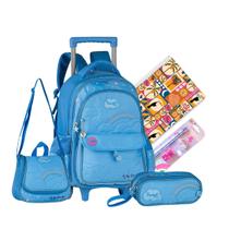 Kit Mochila de Rodinha Escolar Sweet Queen Smile Glitter Arco Íris Original Completo