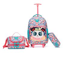 Kit Mochila de Rodinha Escolar Unicórnio Bolsa Infantil Menina Estojo e Lancheira Resistente Polo One