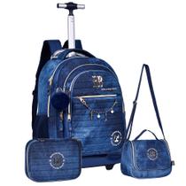 Kit Mochila De Rodinha Estojo e Lancheira Jeans RB - Rebecca Bonbon RB24066KT