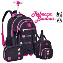 Kit mochila de rodinha estojo e lancheira térmica menina RB rebecca bonbon reforçada