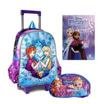 Kit Mochila De Rodinha+estojo Escolar Infantil Frozen Brinde