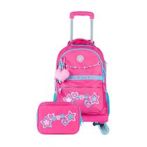 Kit Mochila de Rodinha Feminina + Estojo Box BG Joy Rosa