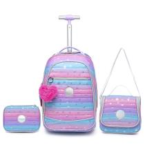 Kit Mochila de Rodinha Feminina Juvenil Escolar Lancheira Estojo