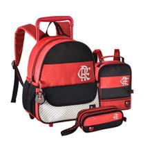 Kit Mochila de Rodinha Flamengo com Lancheira Térmica e Estojo Infantil Creche Escolar