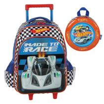 Kit Mochila De Rodinha Hot Wheels Carro 3D +Lancheira Luxcel