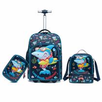 Kit Mochila De Rodinha Infantil Bolsa Escolar Estojo Lancheira Térmica Resistente