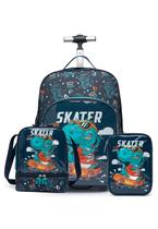 Kit Mochila De Rodinha Infantil Dinossauro Estojo Lancheira Menino Kit Mochila De Rodinha Infantil Dinossauro Estojo Lancheira Menino