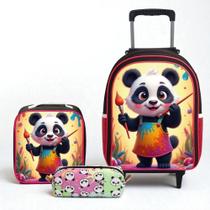 Kit Mochila de Rodinha Infantil + Estojo + Lancheira Térmica Panda Kit Mochila de Rodinha Infantil + Estojo + Lancheira Térmica Panda