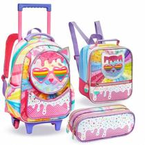 Kit Mochila de Rodinha Infantil Gatinha Linda c/3peças