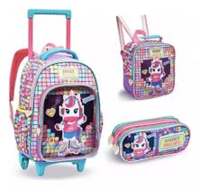 Kit Mochila De Rodinha Infantil Menina Escolar Unicornio Game Kit Mochila De Rodinha Infantil Menina Escolar Unicornio Game