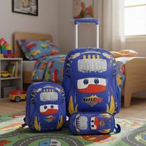 Kit Mochila De Rodinha Infantil Menino 3 Peças Kars Kids 3D Kit Mochila De Rodinha Infantil Menino 3 Peças Kars Kids 3D
