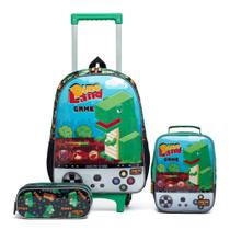 Kit Mochila De Rodinha Infantil Menino Dino Lancheira Térmica Estojo Organizador Guelph