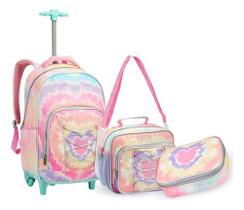 Kit Mochila De Rodinha Juvenil Feminina Tie Dye