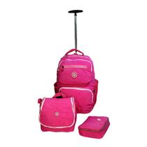 Kit Mochila De Rodinha Juvenil Menina Menino 3 Peças Escolar