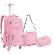 Kit Mochila de Rodinha, Lancheira e Estojo 360 Matelasse - Denlex