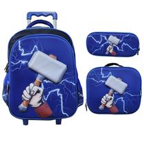 Kit Mochila de Rodinha Lancheira e Estojo 3D Super Hammer Yins YS42166