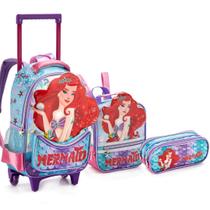 Kit Mochila de Rodinha, Lancheira e Estojo da Sereia