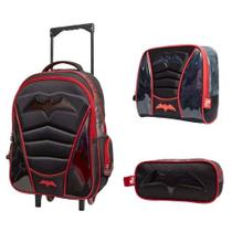 Kit Mochila de Rodinha Lancheira e Estojo Em Pvc Holográfico Bat Yins YS42243