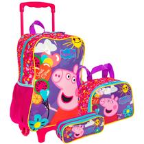 Kit Mochila De Rodinha Lancheira E Estojo Escolar Infantil Feminina Peppa Pig Sestini