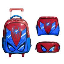 Kit Mochila De Rodinha Lancheira e Estojo Infantil PVC 3D Spider Yins Kids YS42239