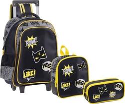 Kit Mochila de Rodinha Lancheira e Estojo Morcego COR:PRETA Kit Mochila de Rodinha Lancheira e Estojo Morcego COR:PRETA