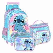 Kit Mochila de Rodinha Lancheira e Estojo Stitch Azul Luxcel Kit Mochila de Rodinha Lancheira e Estojo Stitch Azul Luxcel