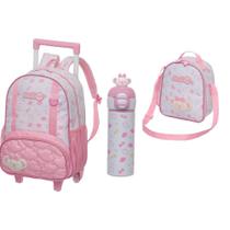 Kit mochila de rodinha, lancheira e garrafa inox 400ml glow - lilica repililica